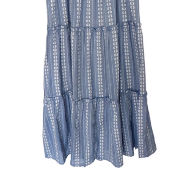 Draper James Blue Cotton Print Tie Shoulder Tiered MAXI  Smocked Sundress IX - Picture 9 of 16